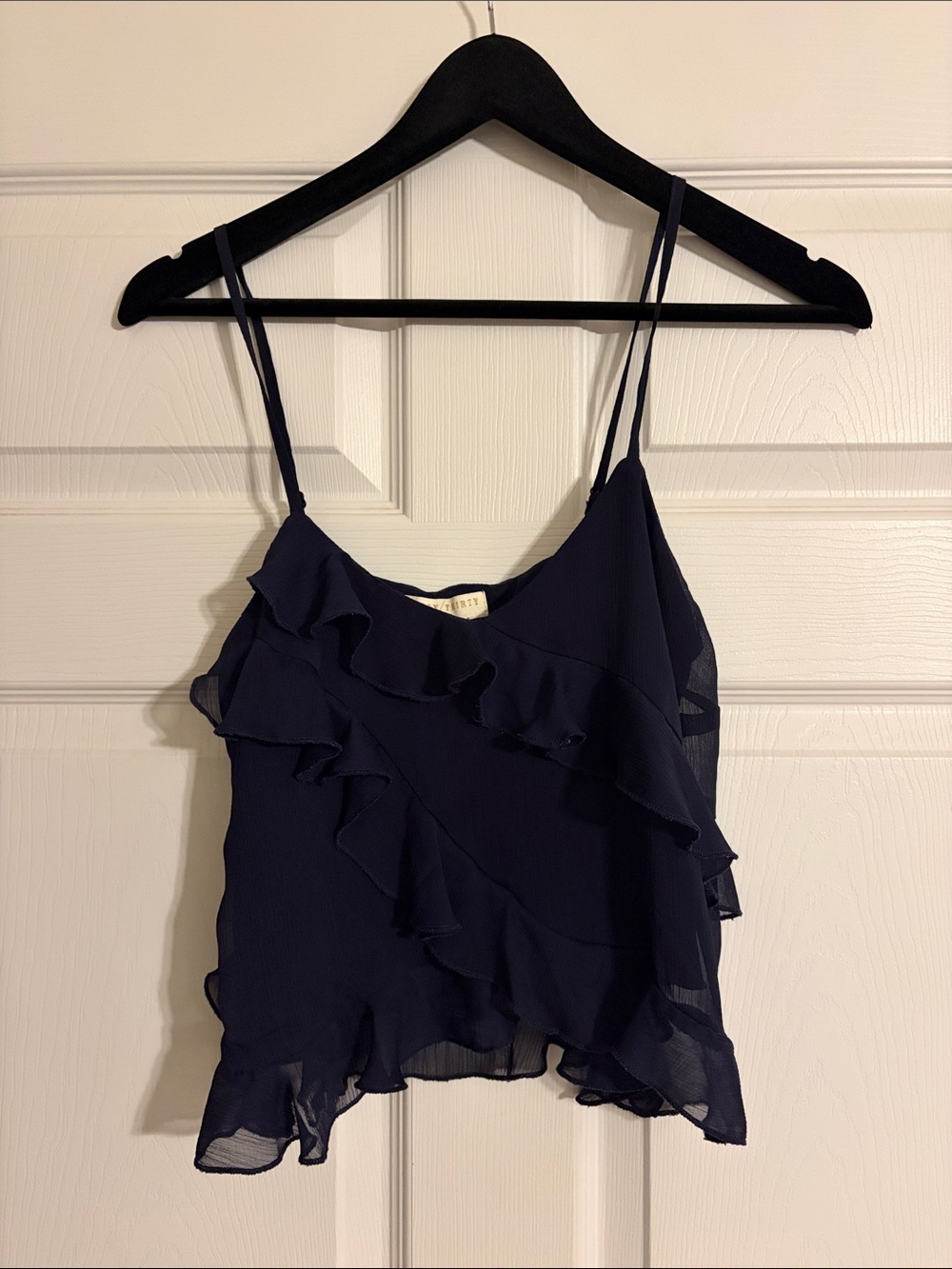 Thirty Thirty Black Cascading Ruffle Chiffon Camisole Crop Top S